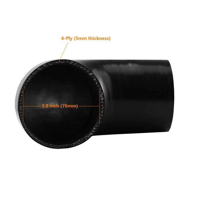 Ucreative 90 Degree Elbow ID: 3.0""(76mm) 4-Ply High Performance Coupler Silicone Hose for Vehicle with T-Bolt Clamp - Image 3